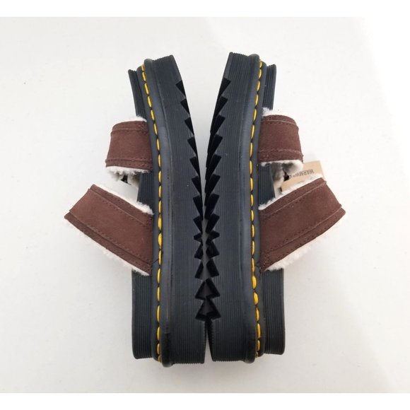 Doc Martens Myles Fur Lined Buckle Slide Sandals in Dark Brown Suede Womens 6